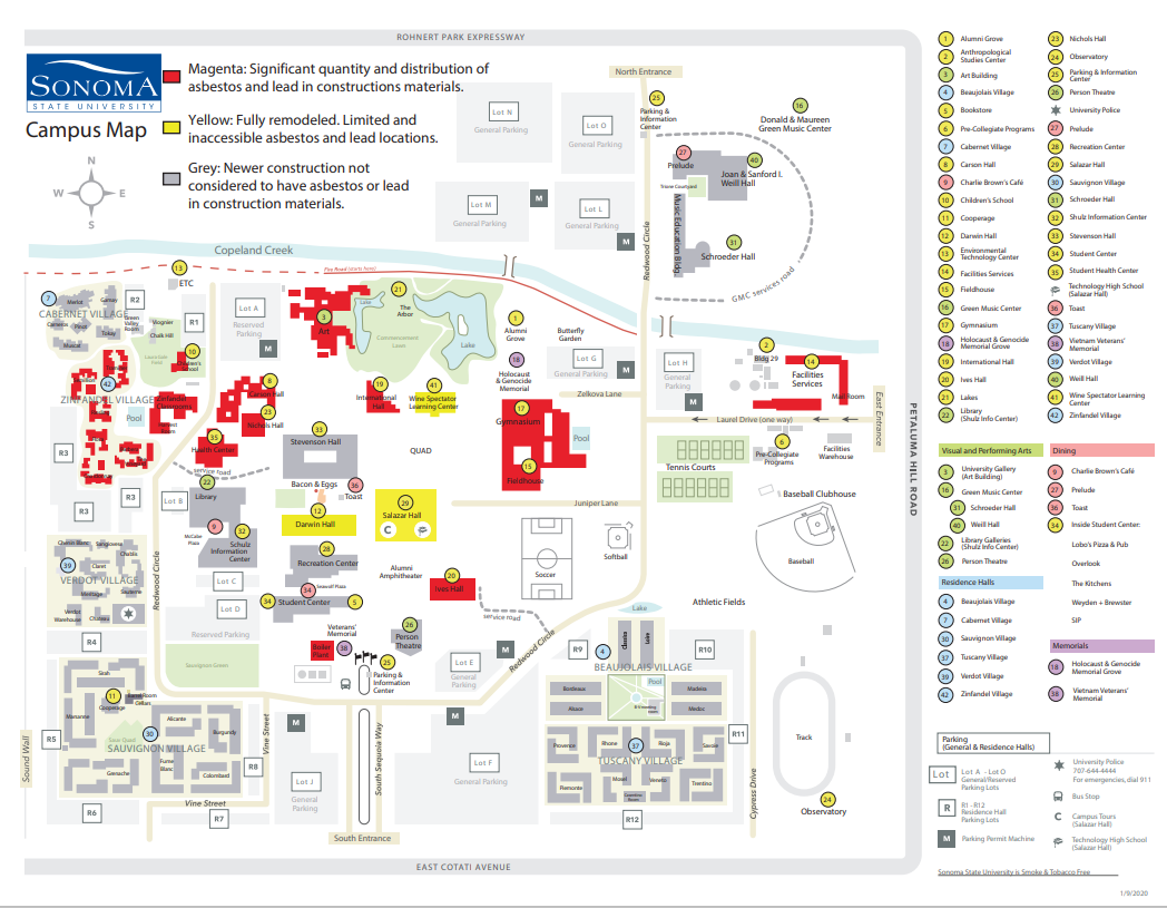 Map of asbestos locations on campus