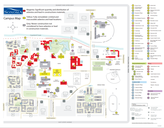 Map of the locations on campus with asbestos containing materials